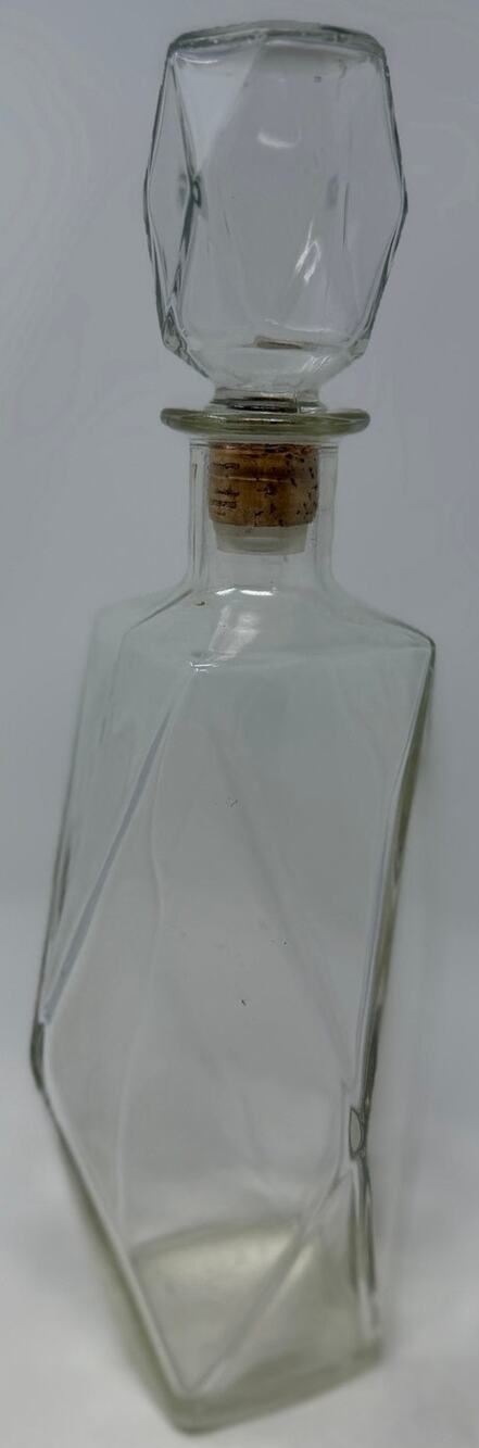 Vintage Oblong Diamond Cut Whiskey Decanter Tight Fit Plastic & Cork Stopper